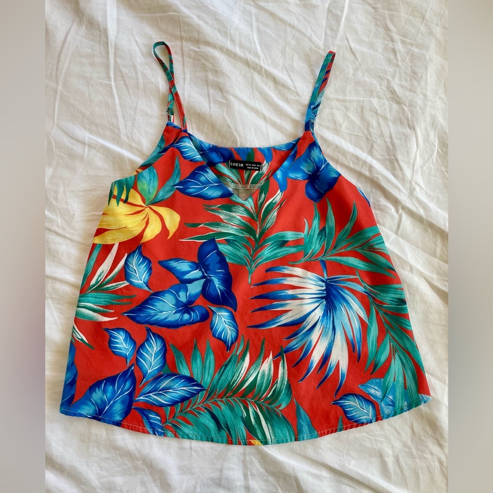 SHEIN Tropical Floral V-Neck Spaghetti/Tank Top, Size XS